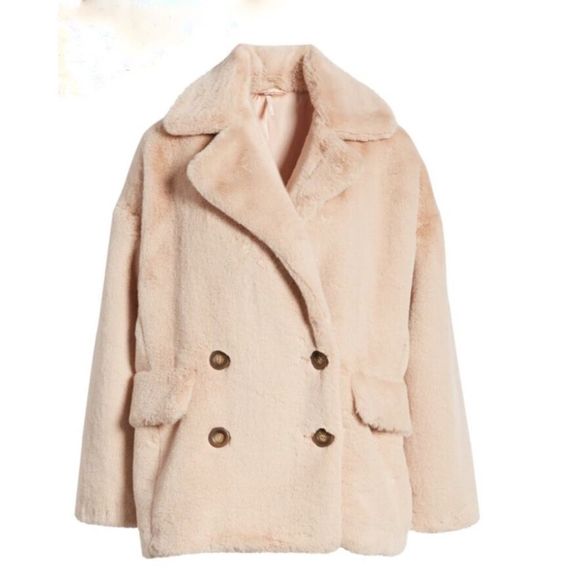𝅺FREE People Kate Faux Fur Coat Jacket In Apricot - Picture 9 of 15